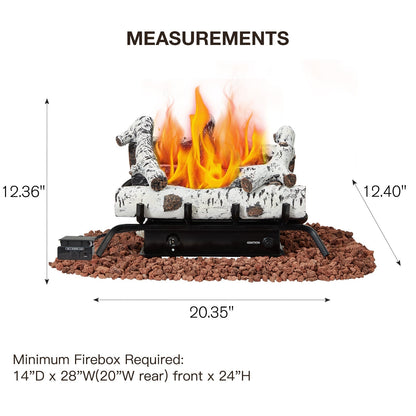 EROMMY 20 Inch Ventless Fireplace Logs Set, Only Used for LP/Propane, White