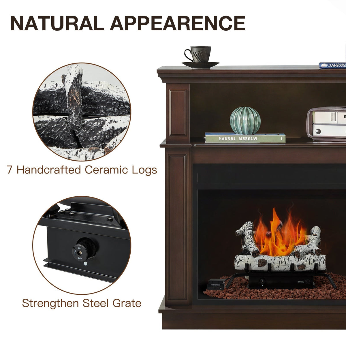 EROMMY 20 Inch Ventless Fireplace Logs Set, Only Used for LP/Propane, White