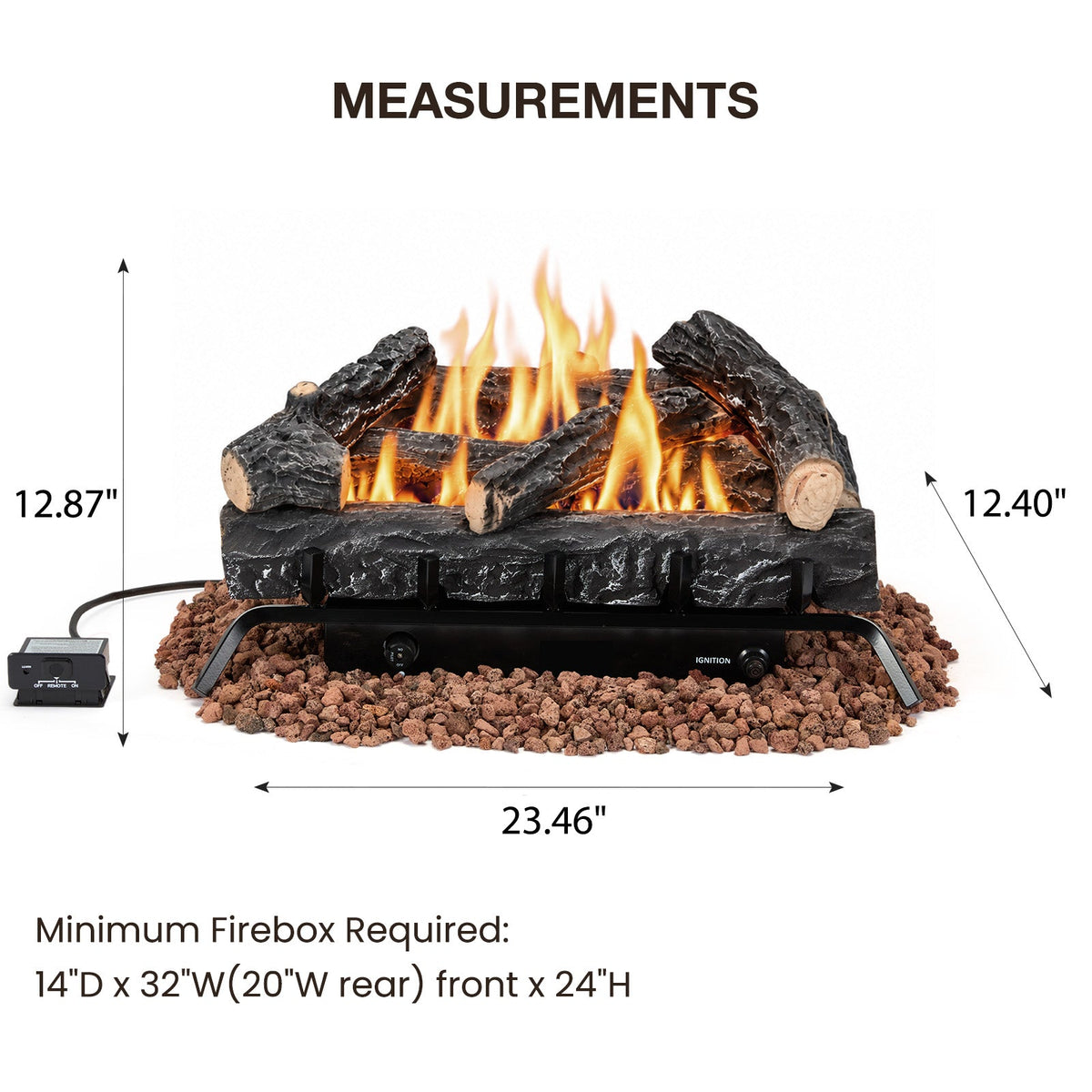 EROMMY 24 Inch Ventless Fireplace Logs Set, Only Used for LP/Propane, Black