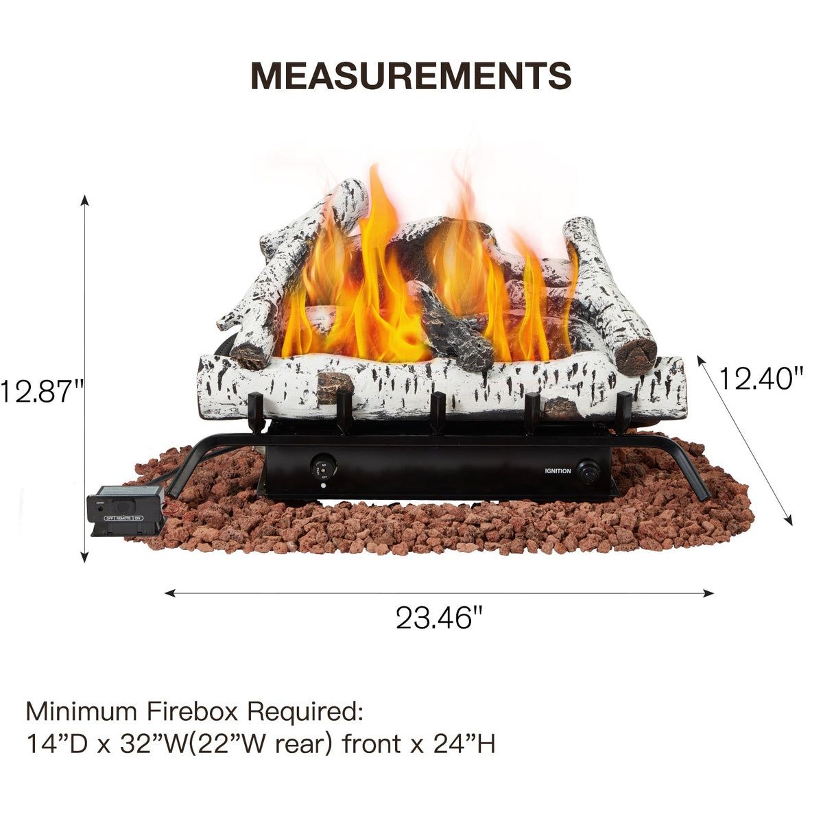 EROMMY 24 Inch Ventless Fireplace Logs Set, Only Used for LP/Propane, White