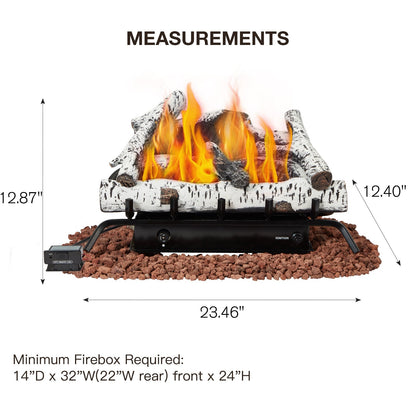 EROMMY 24 Inch Ventless Fireplace Logs Set, Only Used for LP/Propane, White