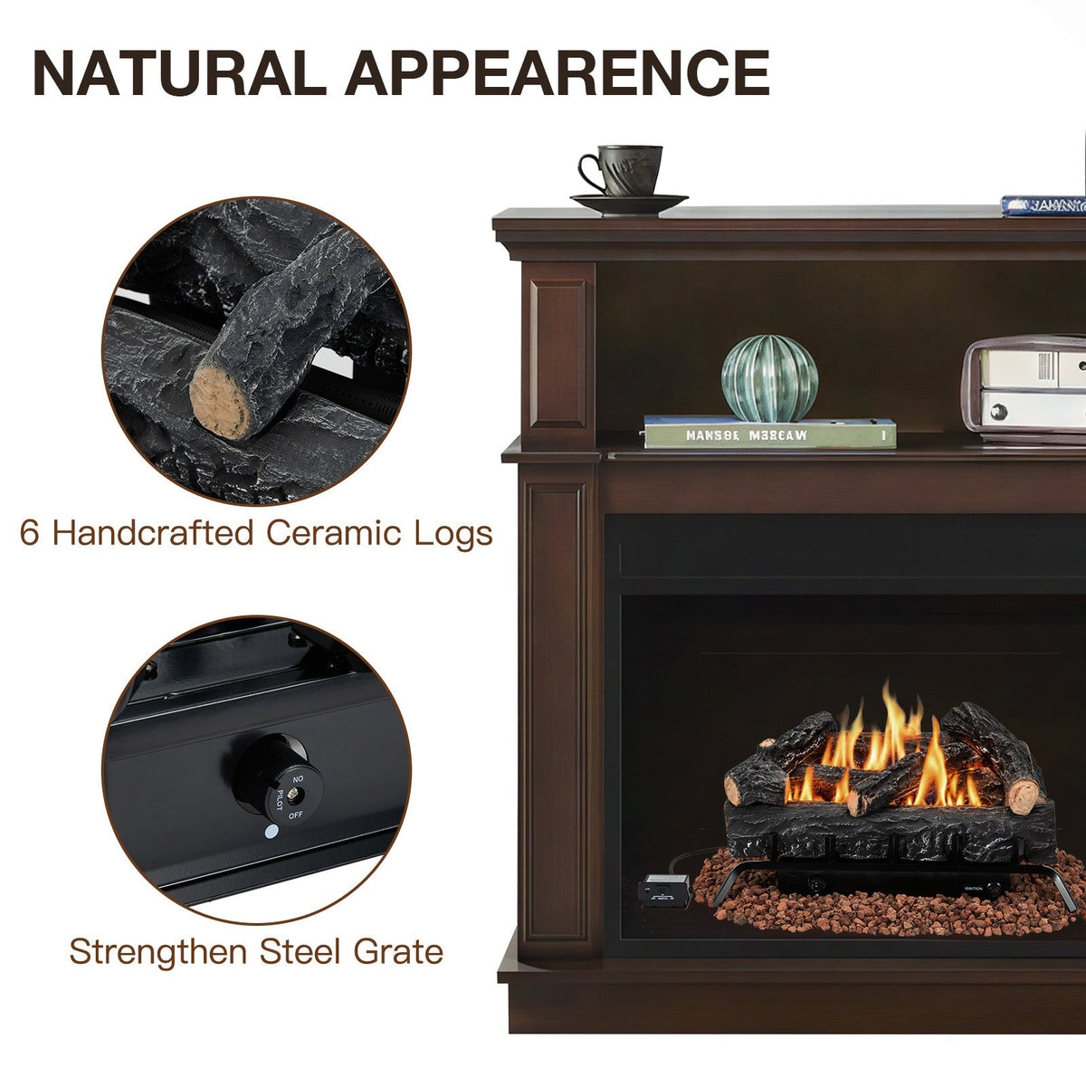 EROMMY 24 Inch Ventless Fireplace Logs Set, Only Used for Natural Gas, Black
