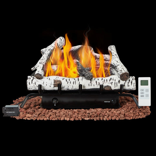 EROMMY 24 Inch Ventless Fireplace Logs Set, Only Used for Natural Gas, White