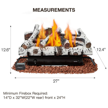 HOMREST 27 Inch Ventless Fireplace Logs Set, Only Used for LP/Propane, White