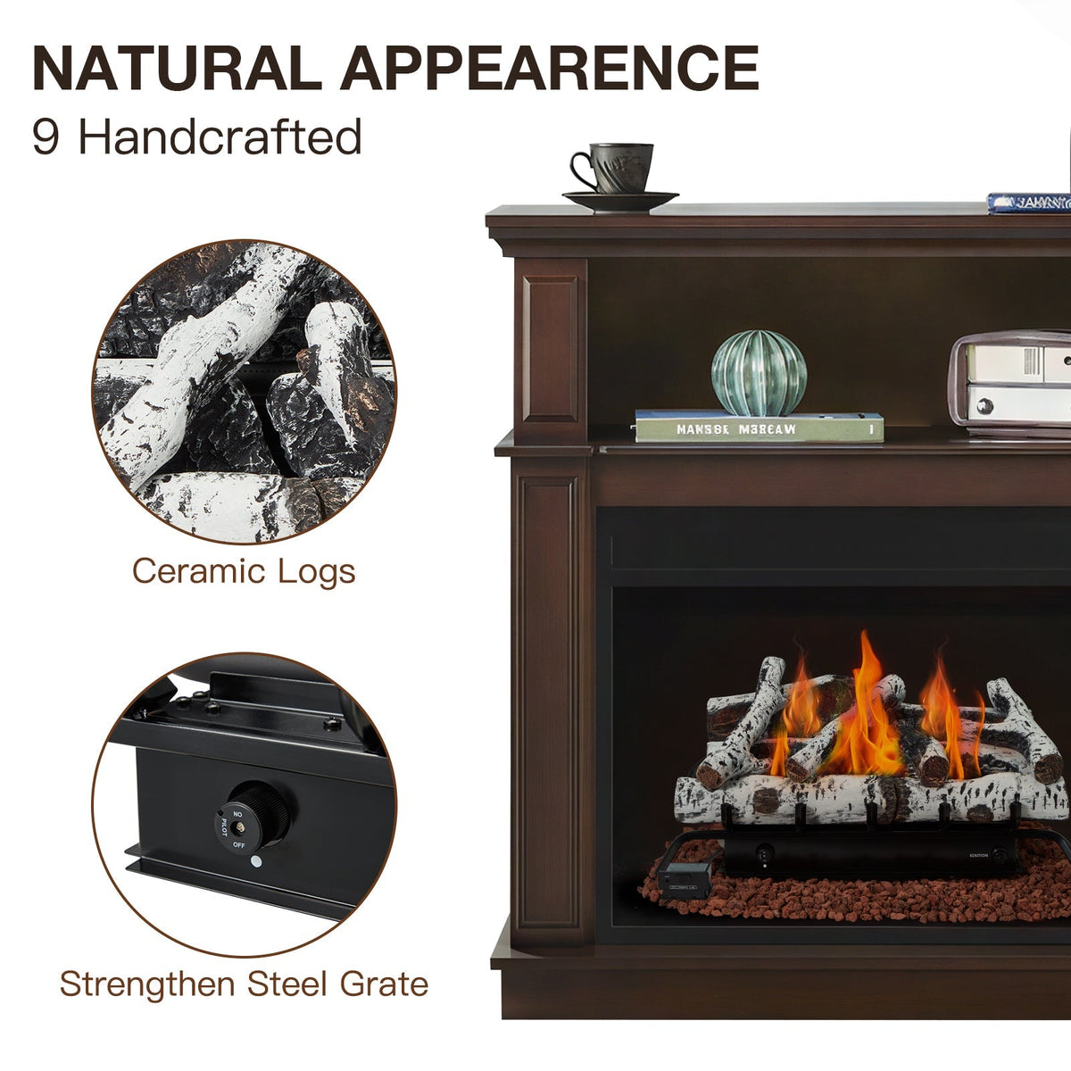 HOMREST 27 Inch Ventless Fireplace Logs Set, Only Used for LP/Propane, White