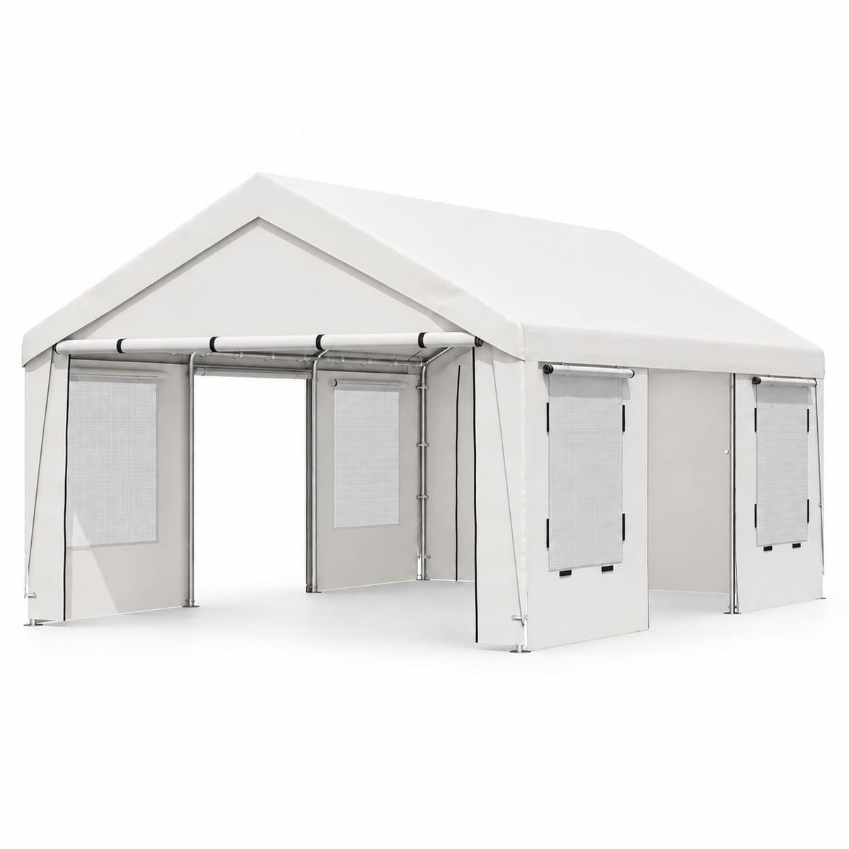 EROMMY 13x20 FT Heavy Duty Carport, Portable Garage with Sidewalls, White