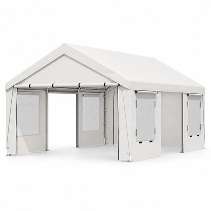 EROMMY 13x20 FT Heavy Duty Carport, Portable Garage with Sidewalls, White