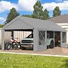 EROMMY Carport, 12 x 24 FT Heavy Duty Carport with Roll-Up Windows, Portable Garage with Removable Sidewalls, Car Canopy with Sandbags and All-Season Tarp for Tractor, Truck, Gray
