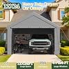 EROMMY Carport, 12 x 24 FT Heavy Duty Carport with Roll-Up Windows, Portable Garage with Removable Sidewalls, Car Canopy with Sandbags and All-Season Tarp for Tractor, Truck, Gray