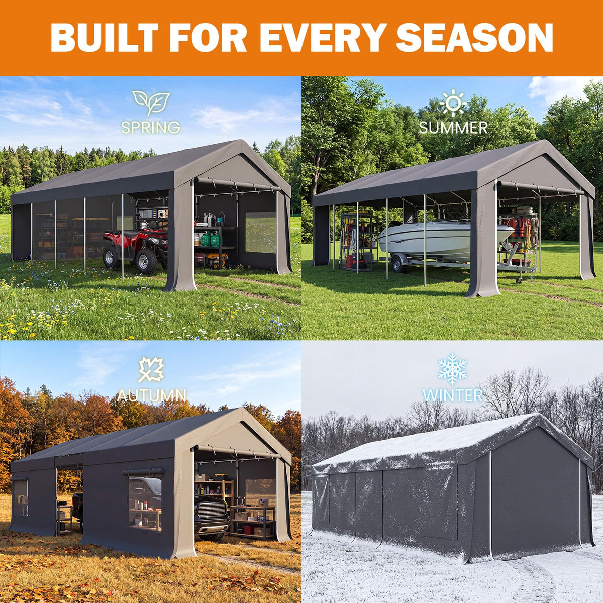 EROMMY 13x24 FT Heavy Duty Carport, Portable Garage with Sidewalls, Gray