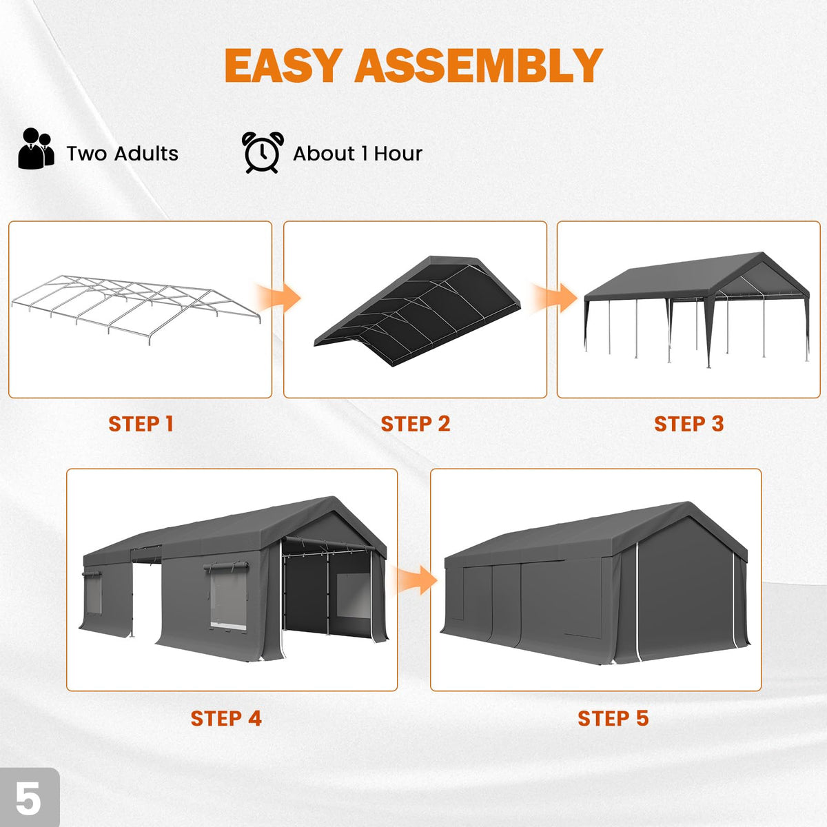 EROMMY 13x24 FT Heavy Duty Carport, Portable Garage with Sidewalls, Gray