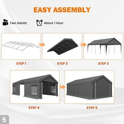 EROMMY 13x24 FT Heavy Duty Carport, Portable Garage with Sidewalls, Gray