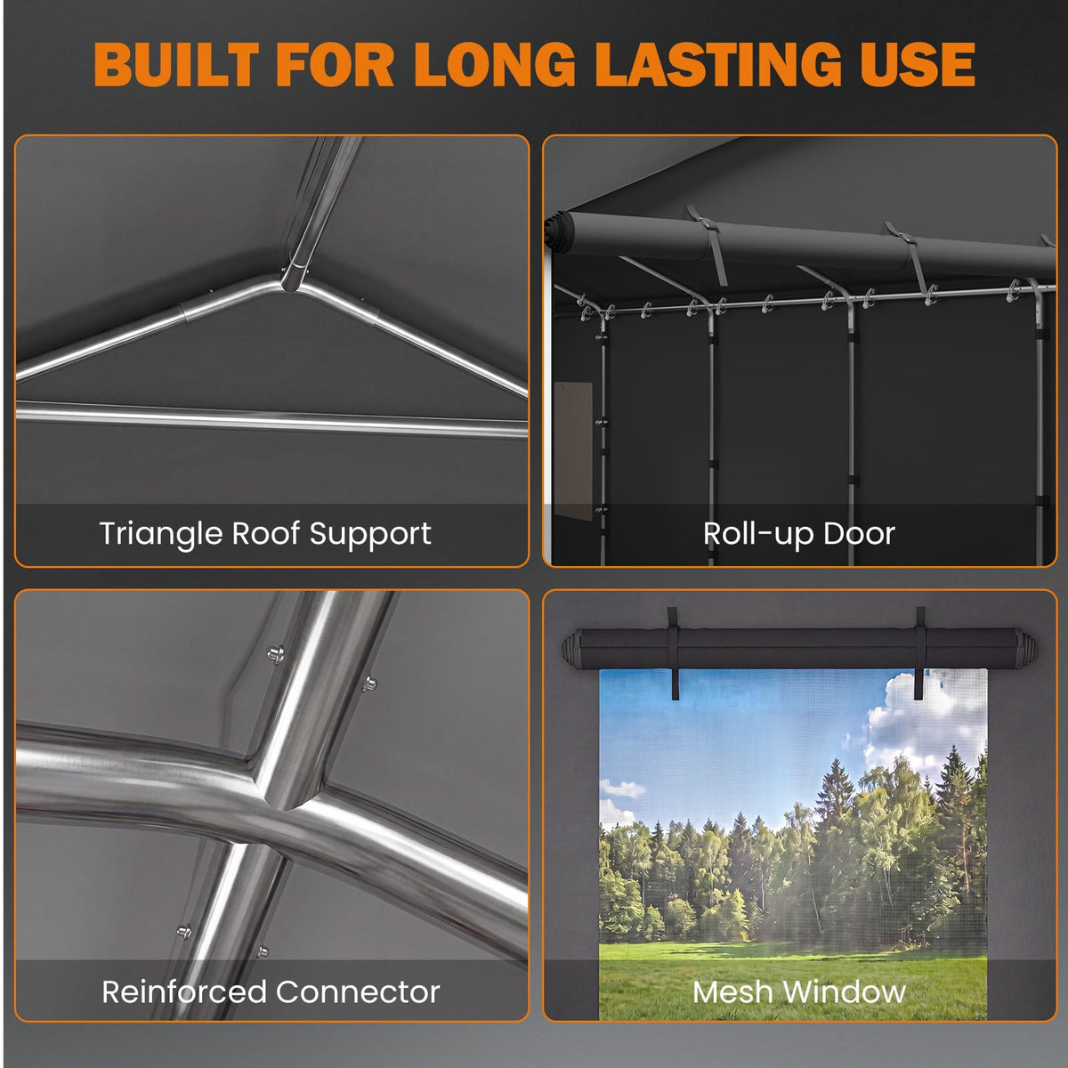 EROMMY 13x24 FT Heavy Duty Carport, Portable Garage with Sidewalls, Gray