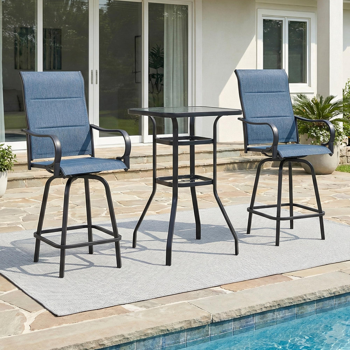 EROMMY 40" Patio Bar Table with Umbrella Hole and Tempered Glass Top, Square Bar Height Stand