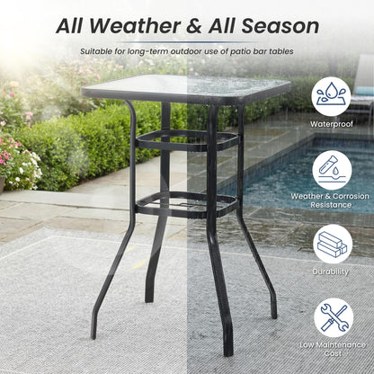 EROMMY 40" Patio Bar Table with Umbrella Hole and Tempered Glass Top, Square Bar Height Stand