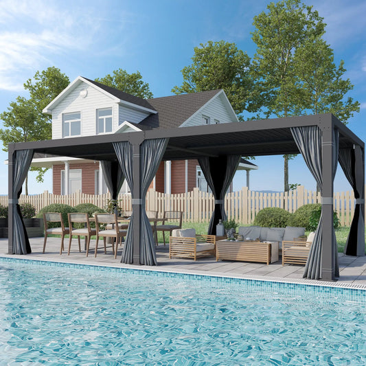 EROMMY 12x24 Adjustable Louvered Pergola with Waterproof Roof (Dark Grey)