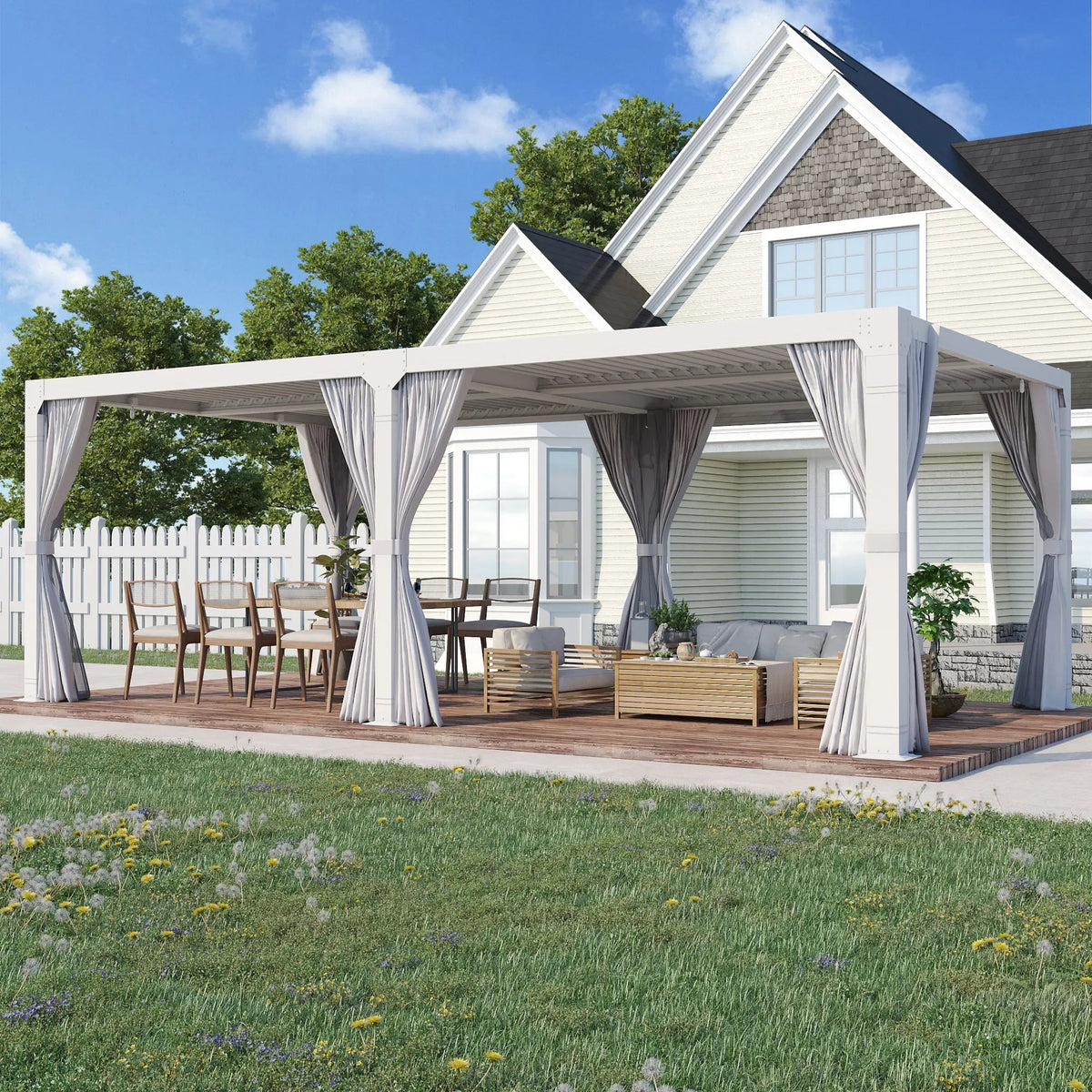EROMMY 12x24 Pergola with Adjustable Louvered Roof (White)