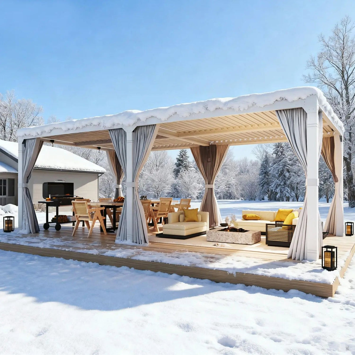 EROMMY 12x24 Pergola with Adjustable Louvered Roof, White