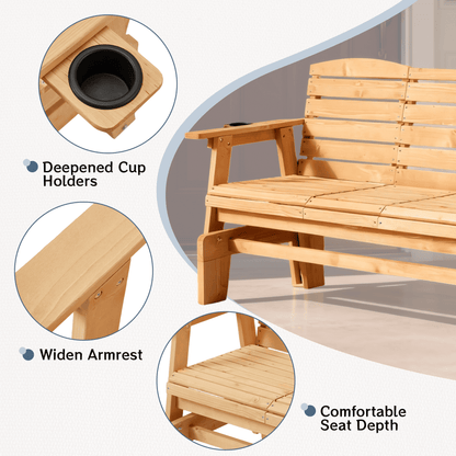 EROMMY Outdoor Glider Chair with Cup Holders, Garden and Park Chair, All-Weather Porch Glider Bench