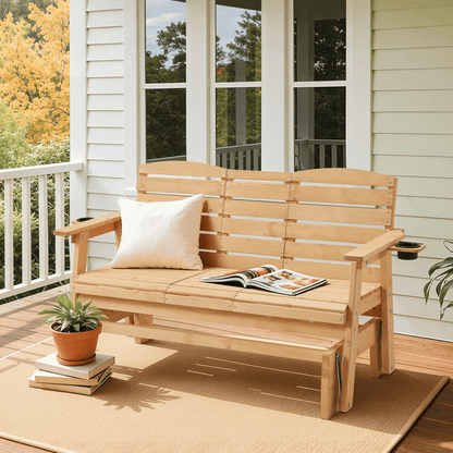 EROMMY Outdoor Glider Chair with Cup Holders, Garden and Park Chair, All-Weather Porch Glider Bench