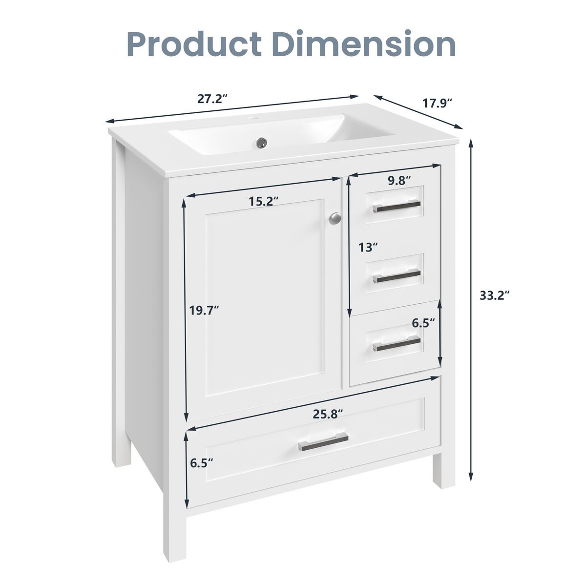 EROMMY 30" Single Bathroom Vanity With Ceramic Top