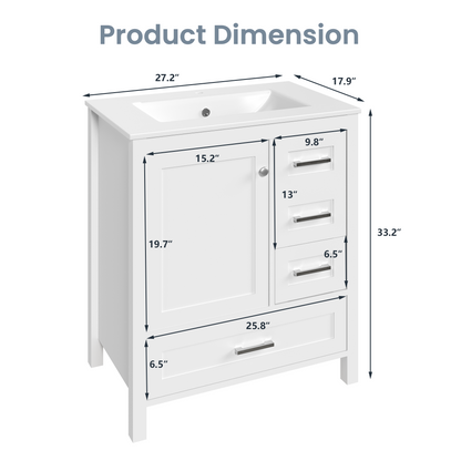 EROMMY 30" Single Bathroom Vanity With Ceramic Top