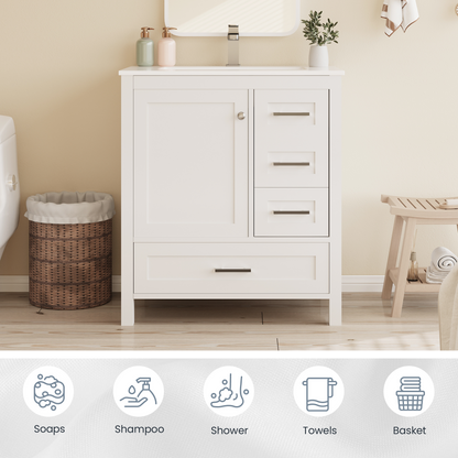 EROMMY 30" Single Bathroom Vanity With Ceramic Top