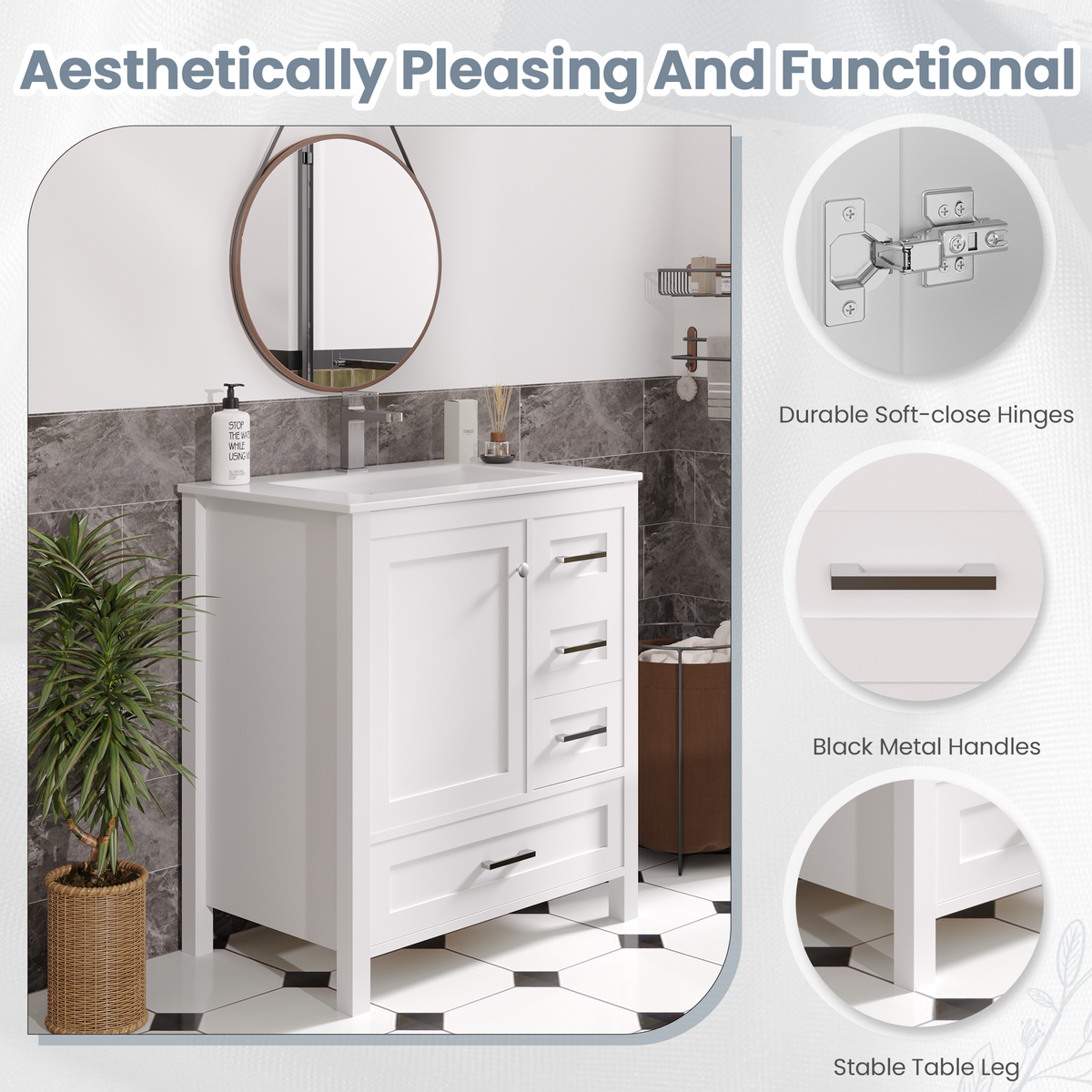 EROMMY 30" Single Bathroom Vanity With Ceramic Top