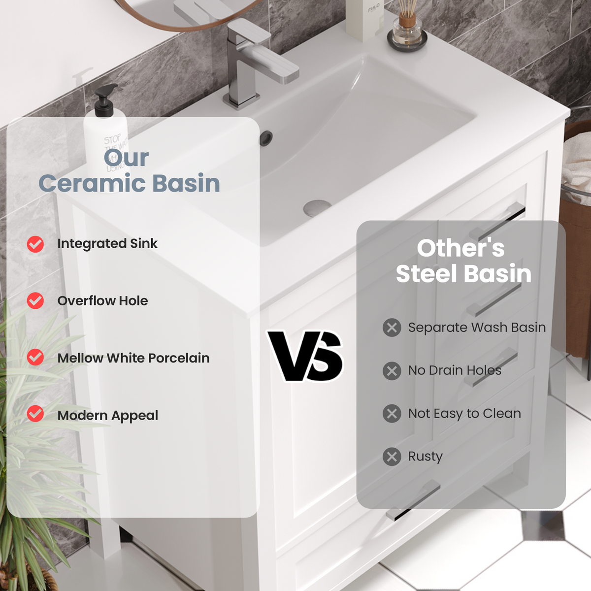 EROMMY 30" Single Bathroom Vanity With Ceramic Top