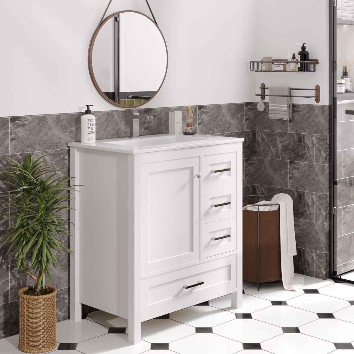 EROMMY 30" Single Bathroom Vanity With Ceramic Top