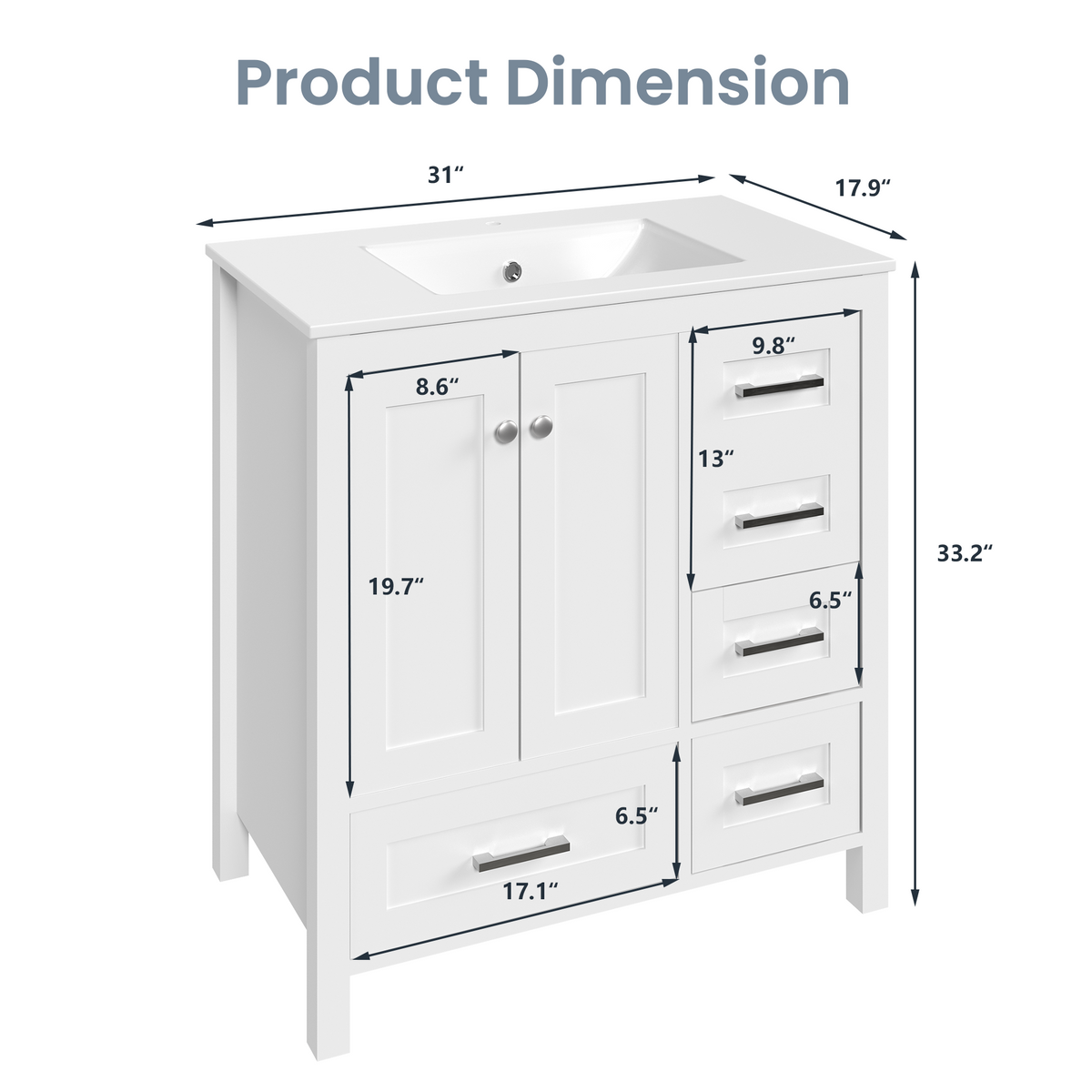 EROMMY 32" Single Bathroom Vanity With Ceramic Top