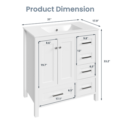 EROMMY 32" Single Bathroom Vanity With Ceramic Top