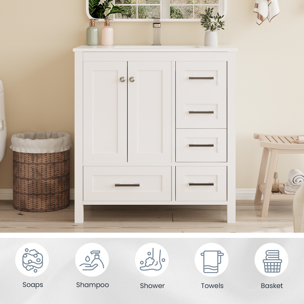 EROMMY 32" Single Bathroom Vanity With Ceramic Top