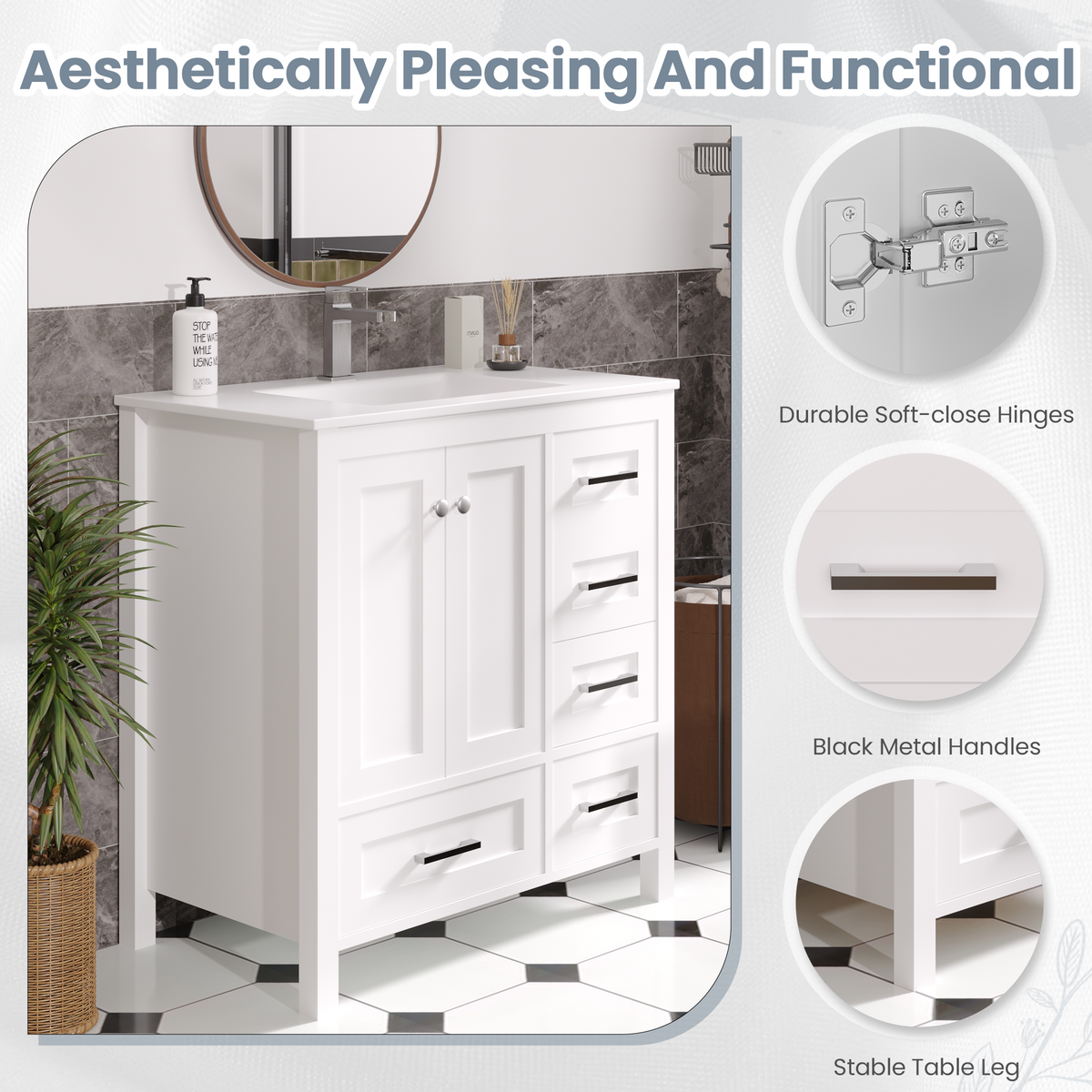 EROMMY 32" Single Bathroom Vanity With Ceramic Top