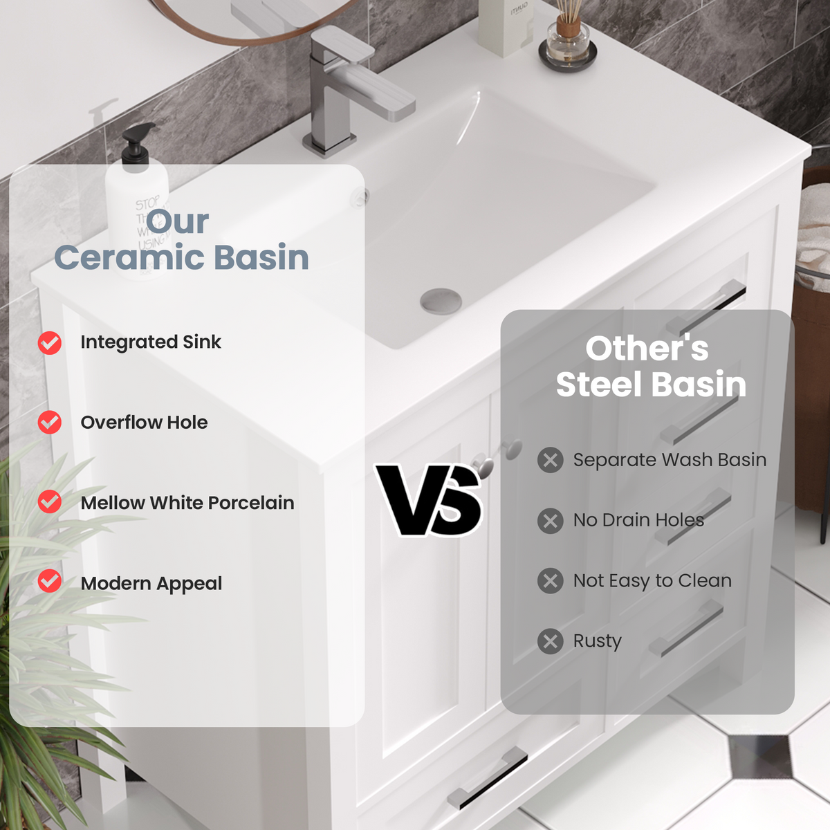 EROMMY 32" Single Bathroom Vanity With Ceramic Top
