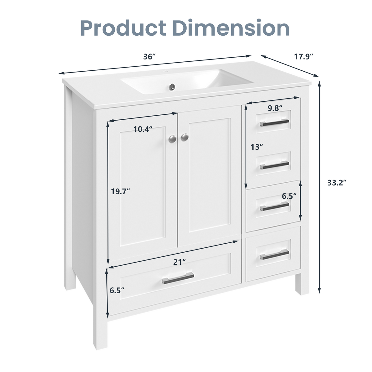 EROMMY 36" Single Bathroom Vanity With Ceramic Top