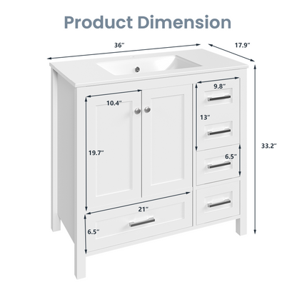 EROMMY 36" Single Bathroom Vanity With Ceramic Top