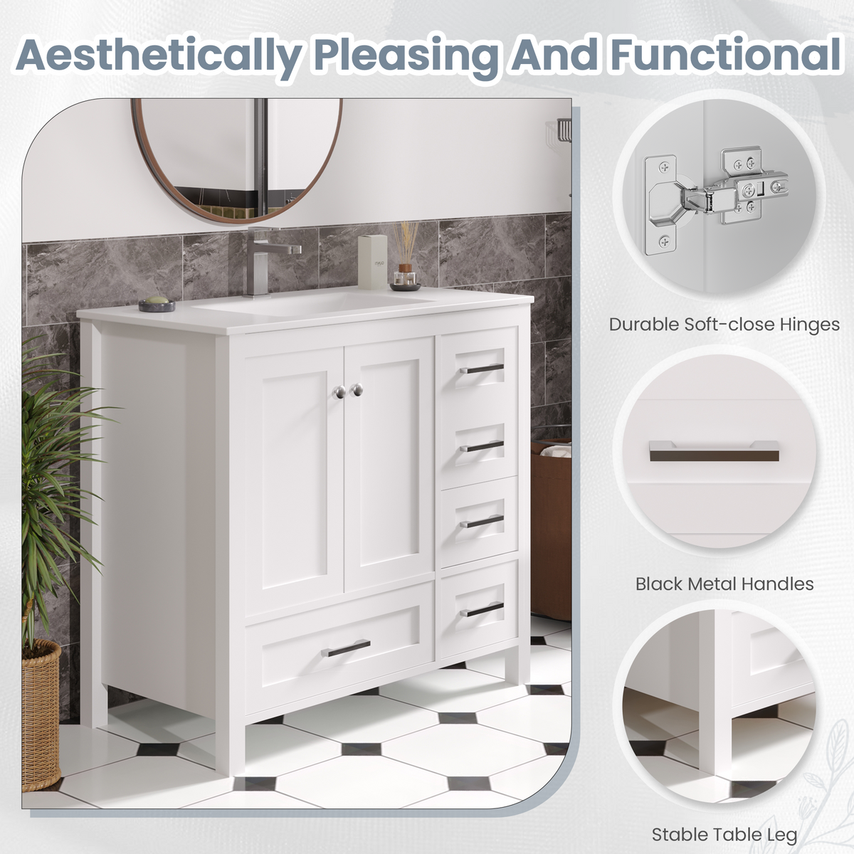 EROMMY 36" Single Bathroom Vanity With Ceramic Top