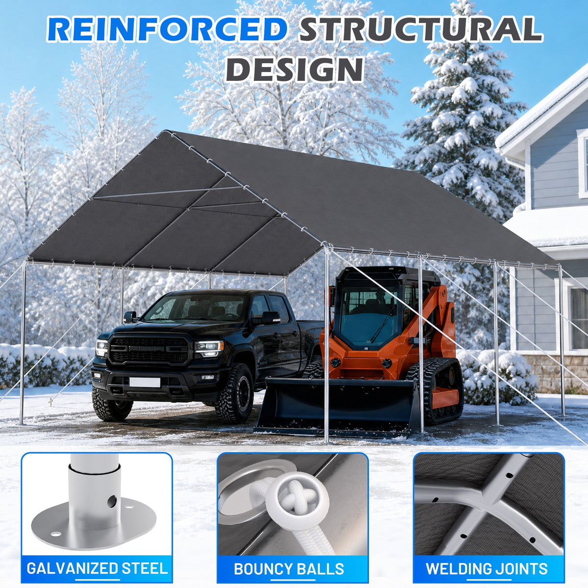 EROMMY 20x20 FT Metal Carport with Reinforced Base and Waterproof Roof, Heavy Duty Garage Shelter for SUVs, Trucks and Boats, Grey