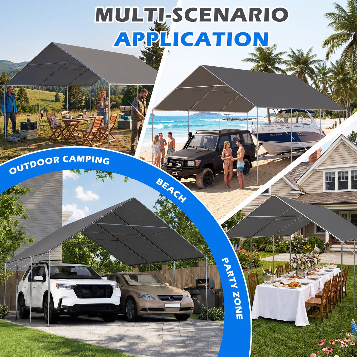 EROMMY 20x20 FT Metal Carport with Reinforced Base and Waterproof Roof, Heavy Duty Garage Shelter for SUVs, Trucks and Boats, Grey