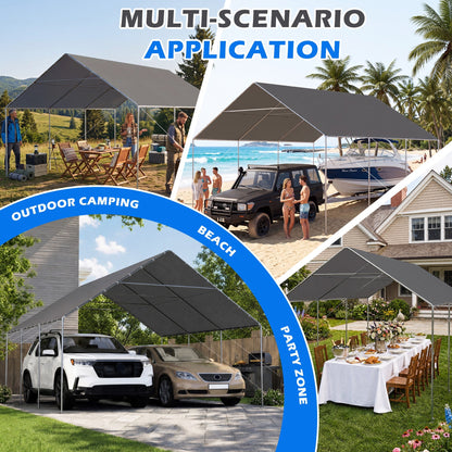 EROMMY 20x20 FT Metal Carport with Reinforced Base and Waterproof Roof, Heavy Duty Garage Shelter for SUVs, Trucks and Boats, Grey