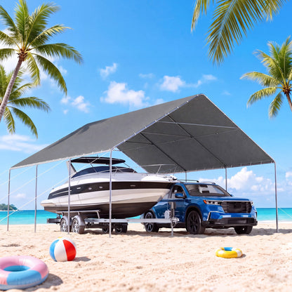 EROMMY 20x20 FT Metal Carport with Reinforced Base and Waterproof Roof, Heavy Duty Garage Shelter for SUVs, Trucks and Boats, Grey