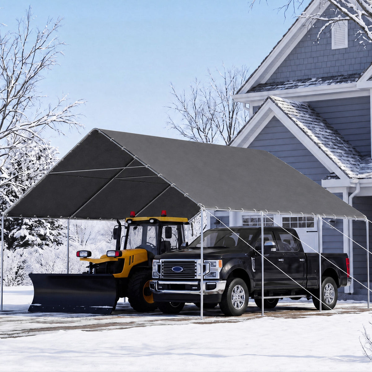 EROMMY 20x20 FT Metal Carport with Reinforced Base and Waterproof Roof, Heavy Duty Garage Shelter for SUVs, Trucks and Boats, Grey