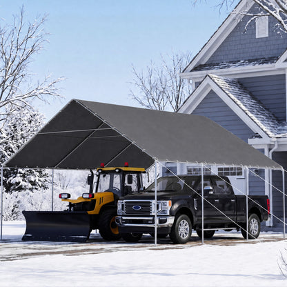 EROMMY 20x20 FT Metal Carport with Reinforced Base and Waterproof Roof, Heavy Duty Garage Shelter for SUVs, Trucks and Boats, Grey