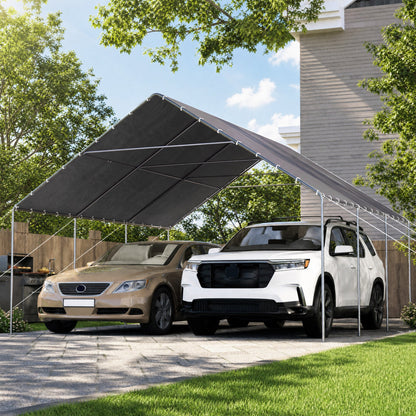 EROMMY 20x20 FT Metal Carport with Reinforced Base and Waterproof Roof, Heavy Duty Garage Shelter for SUVs, Trucks and Boats, Grey