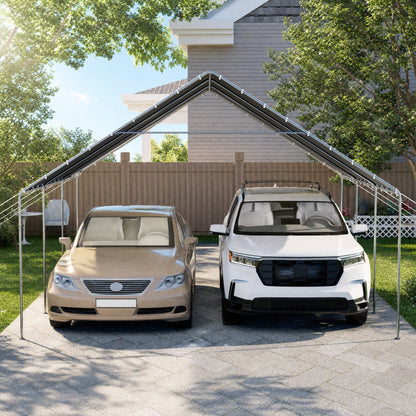 EROMMY 20x20 FT Metal Carport with Reinforced Base and Waterproof Roof, Heavy Duty Garage Shelter for SUVs, Trucks and Boats, Grey