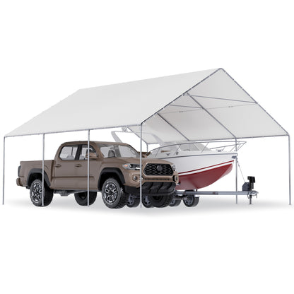 EROMMY 20x20 FT Metal Carport with Reinforced Base and Waterproof Roof, Heavy Duty Garage Shelter for SUVs, Trucks and Boats, White
