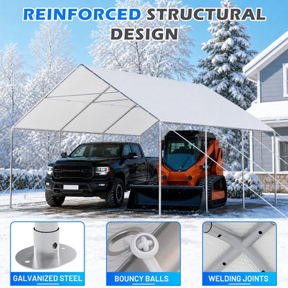 EROMMY 20x20 FT Metal Carport with Reinforced Base and Waterproof Roof, Heavy Duty Garage Shelter for SUVs, Trucks and Boats, White
