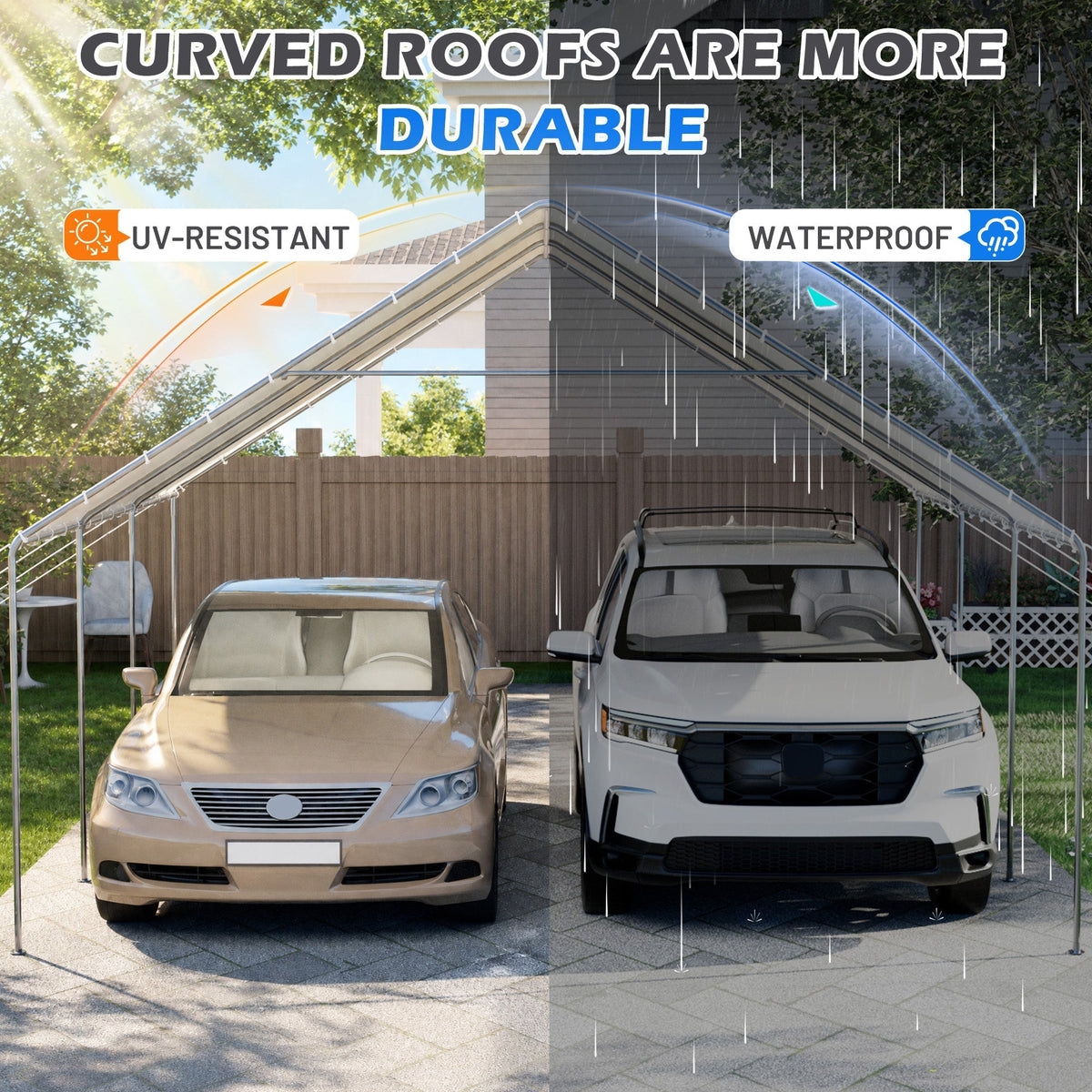 EROMMY 20x20 FT Metal Carport with Reinforced Base and Waterproof Roof, Heavy Duty Garage Shelter for SUVs, Trucks and Boats, White