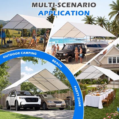 EROMMY 20x20 FT Metal Carport with Reinforced Base and Waterproof Roof, Heavy Duty Garage Shelter for SUVs, Trucks and Boats, White